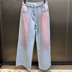 Xiaoxiangjia Correct High Version 24SS Early Spring New Powder Blusher Gradual Change Wide Leg High Waist Slim Straight Wide Leg Jeans