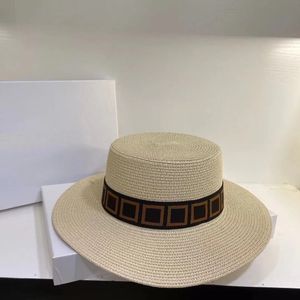 デザイナーf麦わら帽子の手紙フラット女性春夏の女性男性レジャー休暇サンハット旅行帽子ワイドブリムハットビーチ