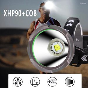 Headlamps XHP90 COB LED Headlamp Torch USB Rechargeable Headlight 2500 Lumen Hunting Lantern Charging Induction Long-range Aluminum Light