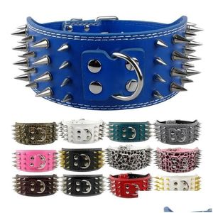 Collari per cani Guinzagli Punte larghe pollici Collare per animali in pelle con borchie per razze di grandi dimensioni Pitbl Doberman M L Xl Dimensioni cane Drop Delivery Home Dharg