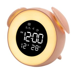 Bedside Sunrise Sunset Wake Up Light Digital Led Music Alarm Mirror Clock Bedroom Desk Calendar Snooze Clock Table Phone Charger 240131