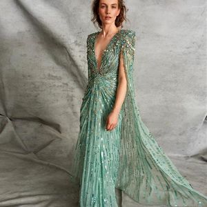 Festklänningar Sharon sa Sage Green Evening Luxury Dubai med Cape Fuchsia Crystal Gold Mermaid Women Wedding Formal Gown SS399