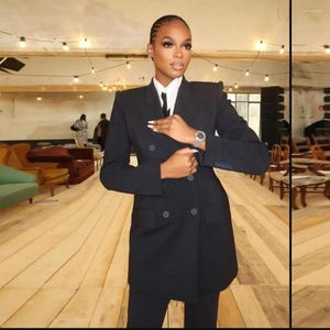 Women's Two Piece Pants Classic Black Women Suits 2 Pieces Jacket Vintage Double Bressted Blazer Wide Leg Trousers Daily Casual Power Mother