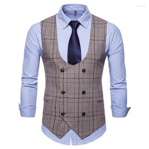 Men's Vests 2024Suit Vest Casual Plaid High Quality Double-breasted U-neck Business Suit Slim Large Size