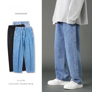 Männer Gerade Jeans Frühling Sommer Klassischen Stil Elastische Taille Lose Drapierte Mode Y2k Hosen Männlich Streetwear 240125