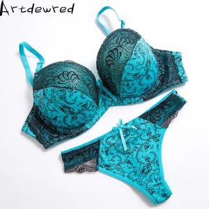 Sexy tanga renda push up sutiã conjunto lingerie feminina conjuntos íntimos bordado floral preto branco tamanho grande breve 240127