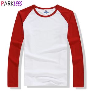 Czerwony długie rękawowe baseball Tshirt Mężczyźni kobiety Raglan bawełniany swobodny t -koszulki Męskie sportowe koszulka koszulka Camisetas 240129