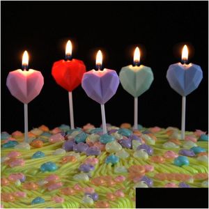 Velas Diamante Amor Aniversário Vela Colorf Coração Forma Banquete Proposta Casamento Festa de Casamento Bolo Cupcake Velas Drop Delivery Hom Dhz3L