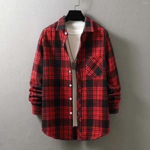 Męskie koszule 2024 mężczyzn Plaid Flanelowa koszula moda męska kieszonkowa retro buffalo wiosna jesienna długie rękaw HARAJUKU