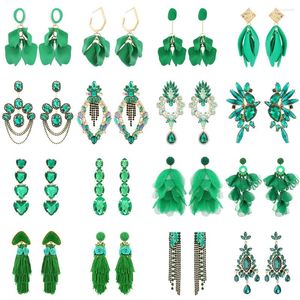 Dangle Earrings Green Resin Petals Crystal Glass For Women 2024 Luxury Vintage Tassel Design Fashion Pendant Statement Jewelry