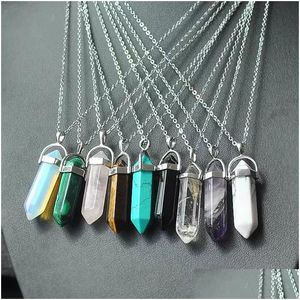 Pendant Necklaces Necklace Gold Chain Sier Stainless Steel Jewelry Natural Stone Pendants Statement Chokers Necklaces Rose Quartz Heal Dhue9