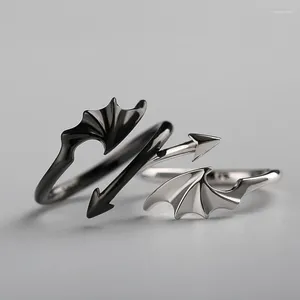 Cluster Rings 2024 Creative Brass Plain Geometric Angel Devil Wings Opening For Couple Women Men Jewelry