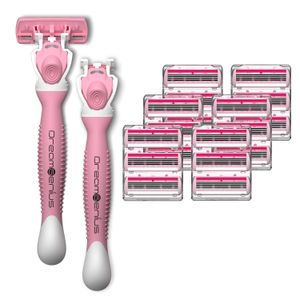 DreamGenius Rasierer für die Rasur von Frauen, 6 Klingen, 2 Griffe und 19 Nachfüllungen, Vorteilsrasierer-Set, rutschfeste Reisetasche, Pink