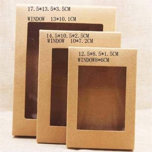 5 szt. DIY Vintage Kraft Paper Gift Box Pakiet z przezroczystym oknem PVC Dookies Prezent Candy Pakiet Pakiet1213U