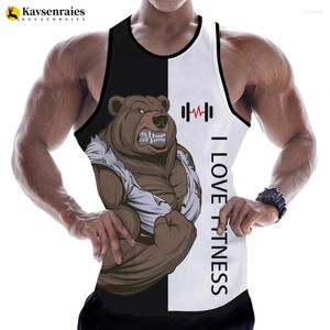 Men's Tank Tops Brown Bear Love Fitness 3D Animal Letter Print T-shirt Sleeveless Shirts Men Women Summer Streetwear GYM Tees