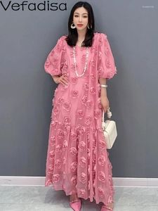 Casual Dresses Vefadisa 2024 Summer Women V-Neck Dress Chiffon Large Personalized Rose Flower Trendy Girl Elegant ZY1240