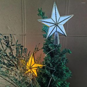 Cordas Árvore de Natal Topper Estrela Impermeável Iluminação Suave Alimentada por Bateria LED Brilhante Ornamento de Luz de Cinco Pontas