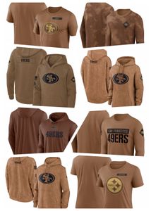 Camiseta San Francisco''49ers''Brown Homens Mulheres Juventude 2023 Salute To Service Club Pulôver Hoodie