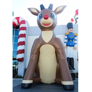 8mH (26ft) With blower wholesale Giant Animated Lovely Inflatable Christmas Rudolph,giant brown Reindeer ornament for farm house yard decoration