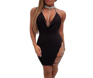 Czarny sexy imprezowy sukienki Kobiety Summer Modna głębokie kantar szyi bez backless choker sequin bodycon sukienki dla kobiet 20193381766