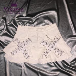 Spódnice japońskie dziewczyny harajuku urocze biała koronkowa dżinsowa spódnica Y2K Women Preppy Style High talia Placed Mini Shorts