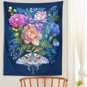 Tapissries Moth Flowers Bouquet Tapestry Wall Hanging Psychedelic Plant Home Bedside Decoration Tyg sovrum Bakgrund Måneträdgård