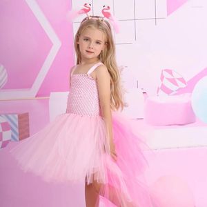 Girl Dresses High Low Flamingo Tutu Dress Girls Tulle Pink Costume For Children Birthday Gift Kids Carnival Halloween