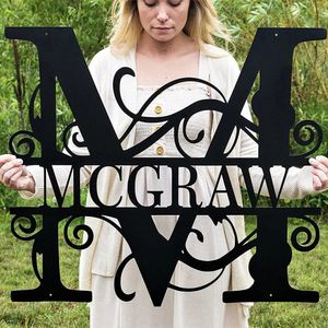 Personligt namn Metal Iron Monogram Sign Anpassad utomhus hängande Family Namn Sign Garden Door Sign Wedding Party Wall Decor 240131