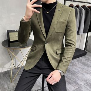 Erkek Suit 2024 Sonbahar Süet Kadife Takım Ceket 6 Renk İş İnce Fit Blazers Yüksek Kaliteli Hommes Casual Prom Party Giyim