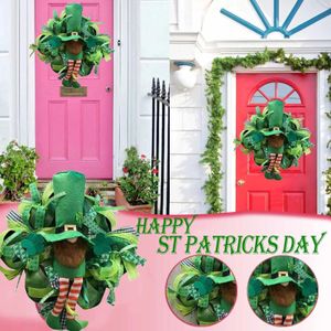 St Patrick's Day Leprechaun Wreath Clovers Leprechaun Antique Stained Glass Window Panel Trumpet Ornament Ceramic Fall Leaves 240125