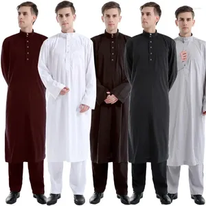 Roupas étnicas Tradicional Islâmico Dubai Saudita Eid Jubba Abaya Thobe Árabe Muçulmano Define Turquia Robe Homens Vestidos Caftan Ramadan Kaftan