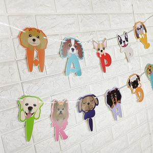 Party Decoration Pet Birthday Banner Cartoon Cute Dog Paper Banners Bunting Garland Happy Pull Flag DIY Decor Supplies