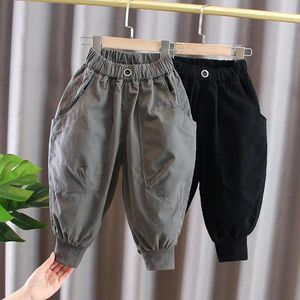 Trousers Solid Color Kids Clothes 2024 Spring Loose England Style Spliced Pocket Cotton Harem Wide Leg Handsome Boys