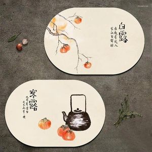 Table Mats 1/4/6 PCs Retro Hand-painted Leather Mat European Placemat Waterproof Oil Proof Heat Insulation Plate Bowl Pad