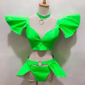 ステージウェア2024女性用ジャズダンスコスチューム蛍光グリーンセクシービキニセットナイトクラブバーDJパフォーマンスポール衣類