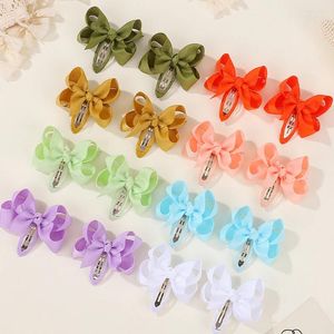 Hair Accessories 2Pcs/set Lovely Bowknot Clips For Girl 2.75 Inch Solid Bow Girls Grosgrain Ribbon Hairpins Kids Headwear