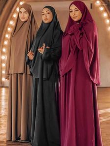 Roupas étnicas Khimar Abaya Conjunto Roupas de Oração Mulheres Islam Mangas Compridas Vestido Hijab Cachecol Dubai Turco Muçulmano Outwear Ramadan Hijabi