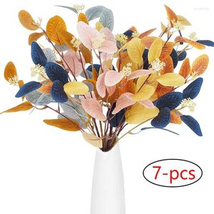 Decorative Flowers Artificial Trident Eucalyptus Leaves Branch With Berries Simulation Fake Plants For Home Wedding Party Floral Decoration