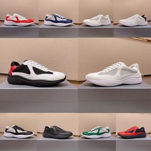 Designer Casual Sapatos Esportivos Prads Cup Low Running Shoes Homens Fora do Escritório Patente Couro Masculino Sneaker Preto e Branco Azul Treinadores Atacado Outdoor Trainer B22