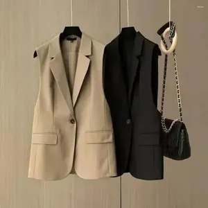 Женские жилеты, женское пальто без рукавов с отложным воротником и разрезом сзади, элегантный длинный жилет для офиса, женский темперамент