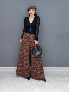 Calças femininas Superaen 2024 inverno estilo coreano jacquard peça única moda indústria pesada perna larga