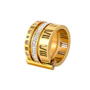 Mit seitlichen Steinen römische Ziffern Verlobung Eheringe für Frauen Edelstahl S Roségold Damen Luxus Ring Drop Lieferung Juwel Dhdd2