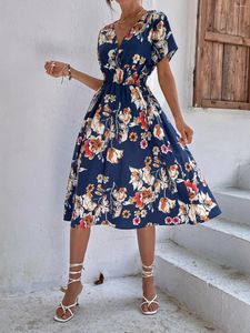 Vestidos de festa verão feminino pequeno fragmentado flor vestido 2024 elegante moda impressão manga curta com decote em v cintura elástica vestidos