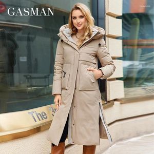 Women's Trench Coats Gasman 2024 Winter Jacket Lång huva Kvinna Fashion Warm Parkas Brand Högkvalitet Kvinna Down Jackets 83287