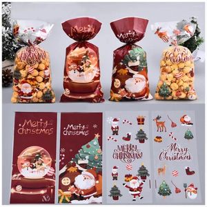 Noel Süslemeleri 50 PCS Santa Candys Bisküvi Plastik Poşetler Dekorasyon 2024 Hediyeler Noel Ambalaj Koşusu Yıl Parti Malzemeleri