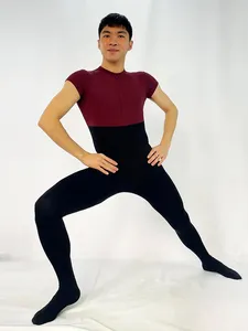 Bühne Tragen Männer Ballett Trikot Engen Body Für Tanzen Scoop Neck Haut-Enge Weste Männliche Gymnastik Dancewear Kurzarm