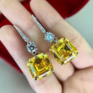 2024 Choucong Dangle Earrings Luxury Jewelry Sparkling 925 Sterling Silver Princess Cut Yellow Cubic Zircon CZ Diamond Gemstones Party Women Hook Drop Earring Gift