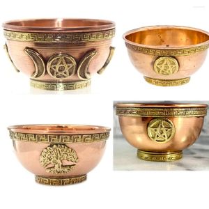 Decorative Figurines Altar Bowl Offering Ritual Use Incense Burner 3 Inch Diameter Copper With Triple Moon Pentacle Tree Of Life Symbol
