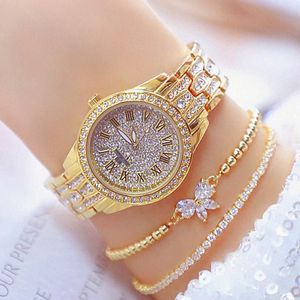 Kobieta zegarki 2021 Słynna sukienka Top Gold Diamond Golden Clock Quartz Ladies Na rękę