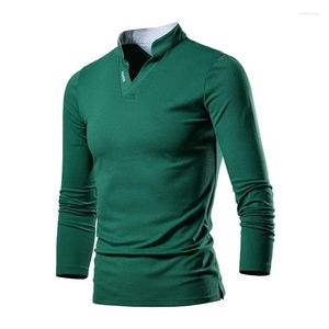 Men's Polos Autumn And Winter Standing Neck Long Sleeve Polo Shirt Slim Fit Neckline Letter Printing Solid Color Casual Wear